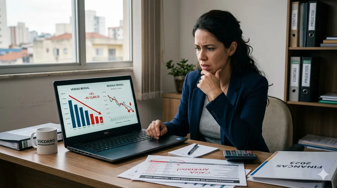 Gráfico financeiro mostrando dinheiro saindo do caixa e lucro diminuindo no negócio